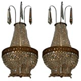 Pair of Crystal Bead Sconces with Brass Trim