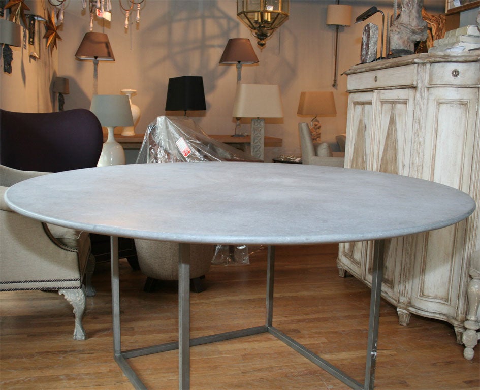 Contemporary Belgian Bluestone Dining Table with Iron Base For Sale