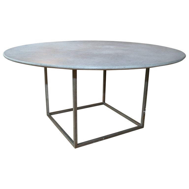 Belgian Bluestone Dining Table with Iron Base For Sale