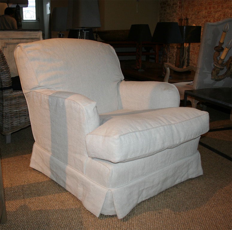 Club Chair with Linen Slipcover For Sale 1