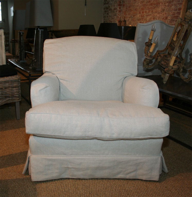 Club Chair with Linen Slipcover For Sale 2