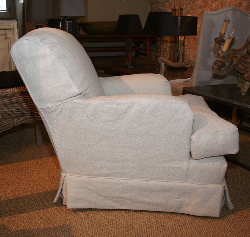 Club Chair with Linen Slipcover For Sale 4