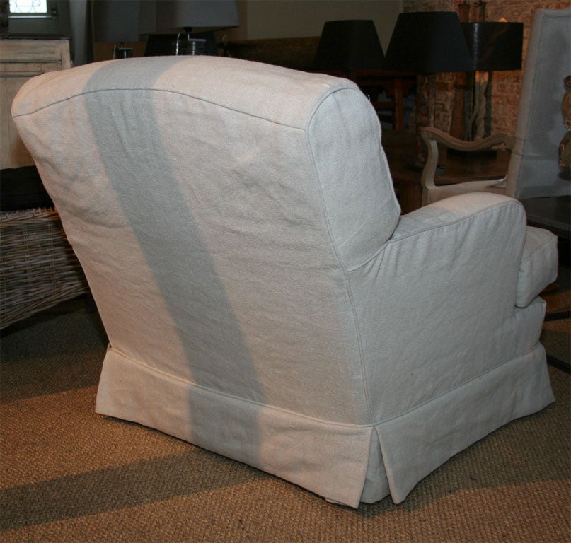 Club Chair with Linen Slipcover For Sale 5