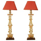 Italian painted Altar candlestick lamps