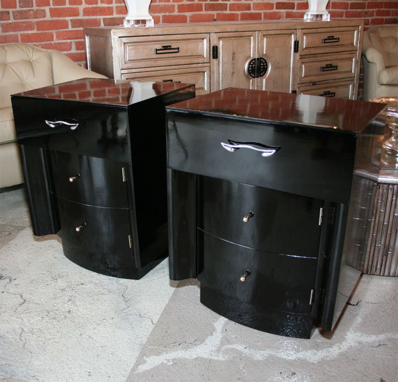 Pair Ebonized & French Polished End Tables