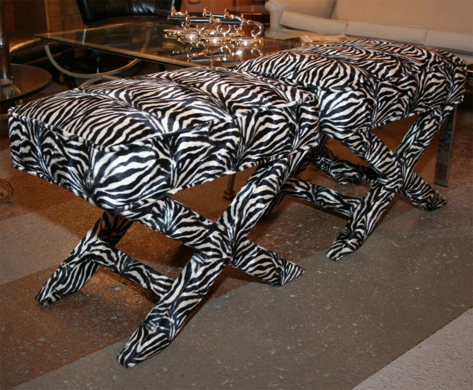 Pair X Benches Faux Zebra
