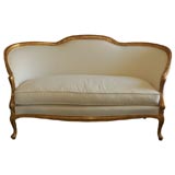Elegant French Style Settee in Gold Leaf, Upholstered in Muslin