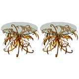Pair of  Gold Bamboo Leaf Toile Side Tables