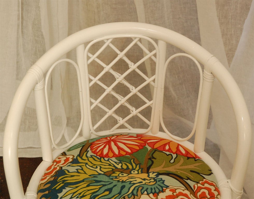 Mid-20th Century Pair of White Bamboo Style Chairs, Low Seating For Sale