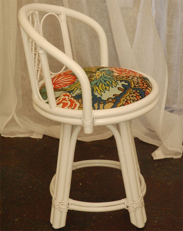 Wood Pair of White Bamboo Style Chairs, Low Seating For Sale