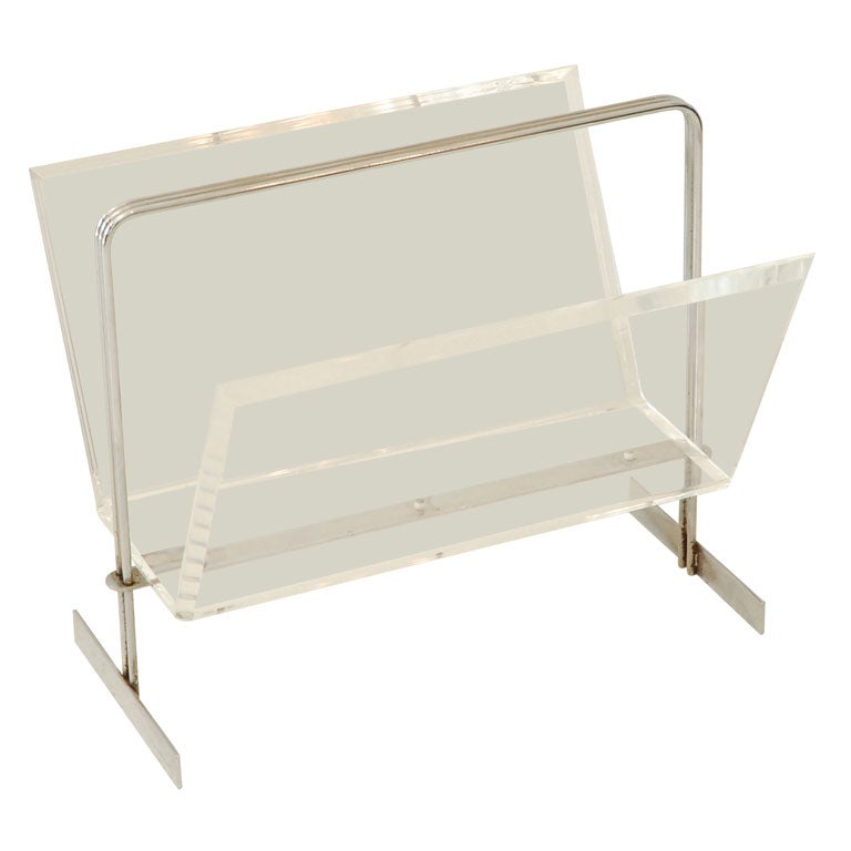 Chrome and Lucite Magazine Holder