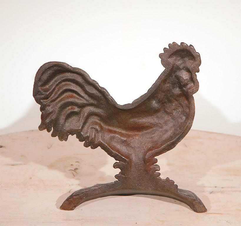 19THC  LARGE CAST IRON ROOSTER DOORSTOP 1