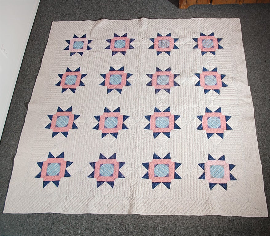 EARLY 19THC GEOMETRIC STAR  QUILT FROM PENNSYLVANIA