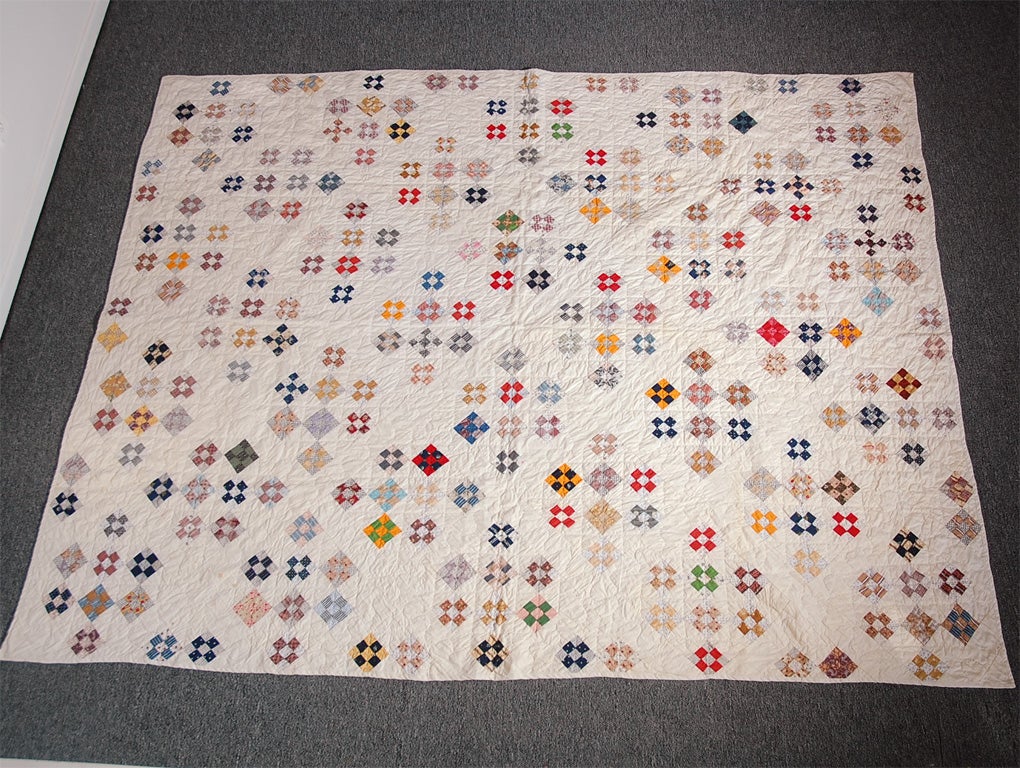 American 19THC  MINIATURE  POSTAGE STAMP  QUILT/NINE PATCH PATTERN
