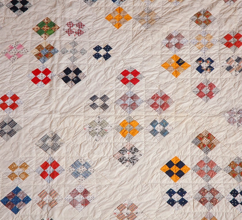 Cotton 19THC  MINIATURE  POSTAGE STAMP  QUILT/NINE PATCH PATTERN