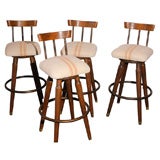 Vintage SET OF FOUR BAR STOOLS WITH LINEN SEATS  FROM 1940'S