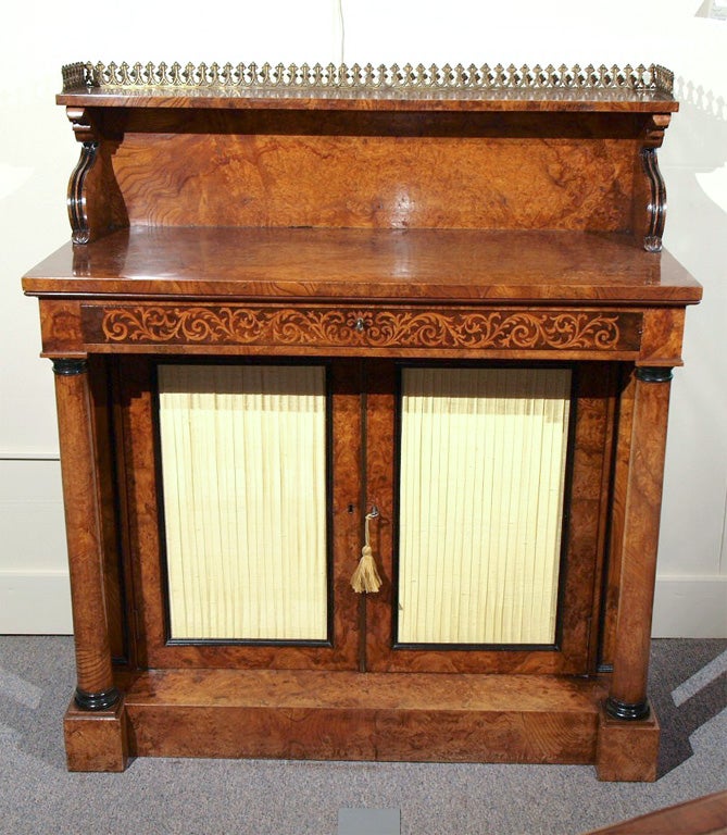 Antique English Regency burr elm chiffonier.