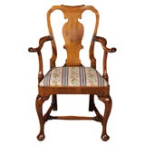 Queen Anne walnut elbow chair.  Needlepoint.