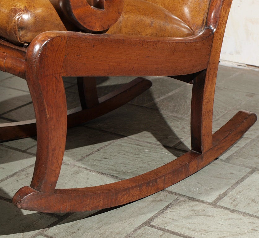 19th Century Antique English Regency mahogany leather rocking chair