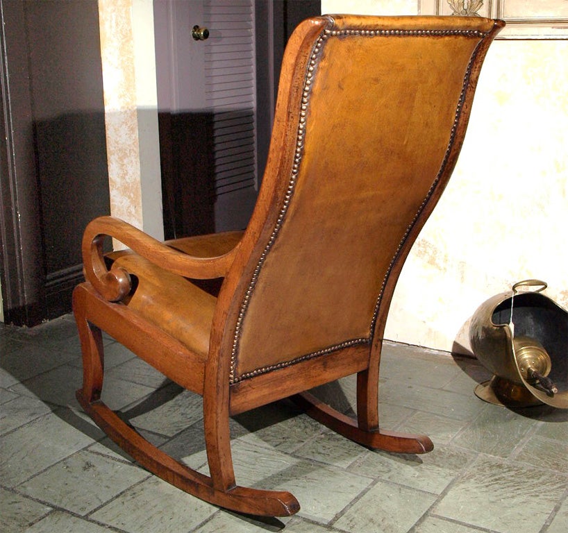 Antique English Regency mahogany leather rocking chair 3