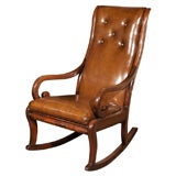Antique English Regency mahogany leather rocking chair