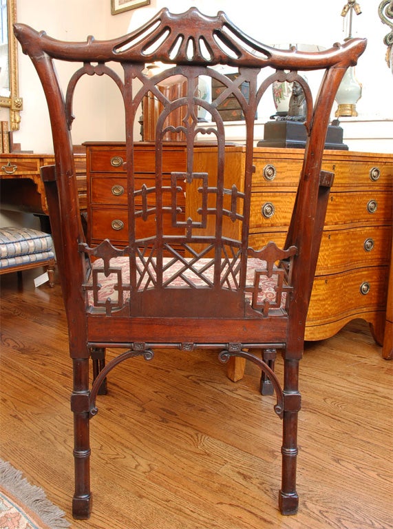 Wood George III style Mahogany Chinese Chippendale Armchair