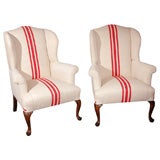 PAIR OF 1930'S WING CHAIRS IN 19THC LINEN
