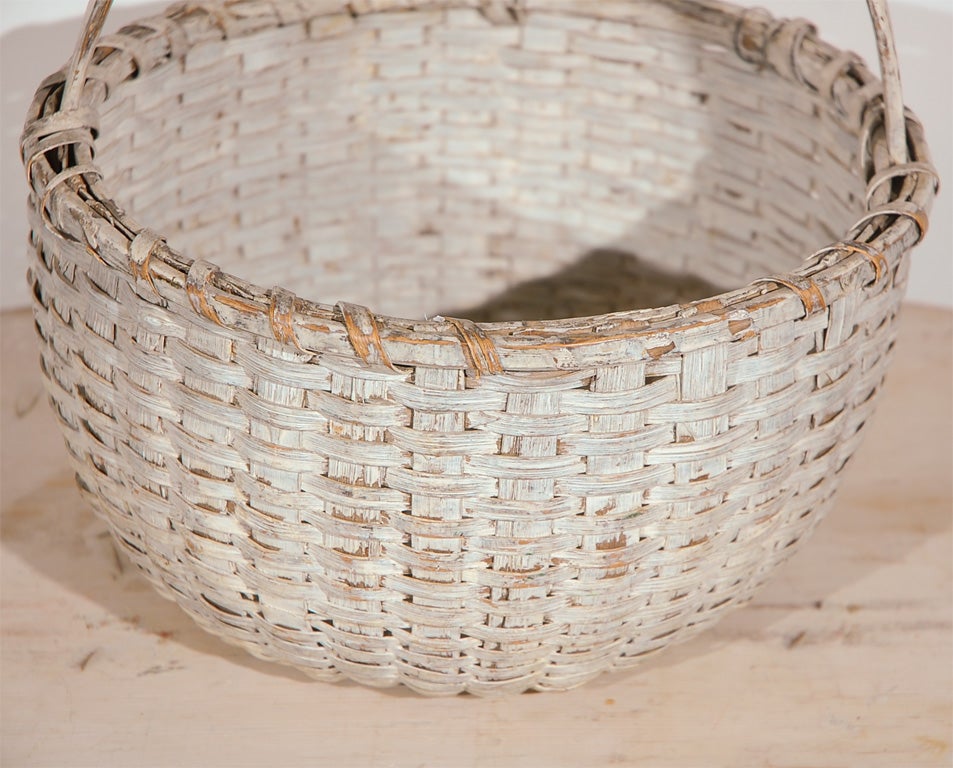 19th Century 19THC ORIGINAL WHITE PAINTED BASKET