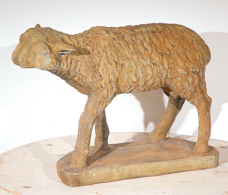 EARLY 20THC ORIGINAL PAINTED  STONE GARDEN LAMB