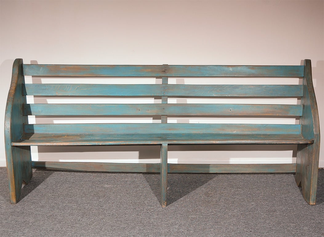 19THC. ORIGINAL BLUE PAINTED  BENCH FROM PENNSYLVANIA