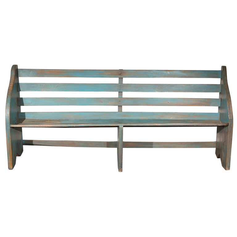 19THC. ORIGINAL BLUE PAINTED  BENCH FROM PENNSYLVANIA