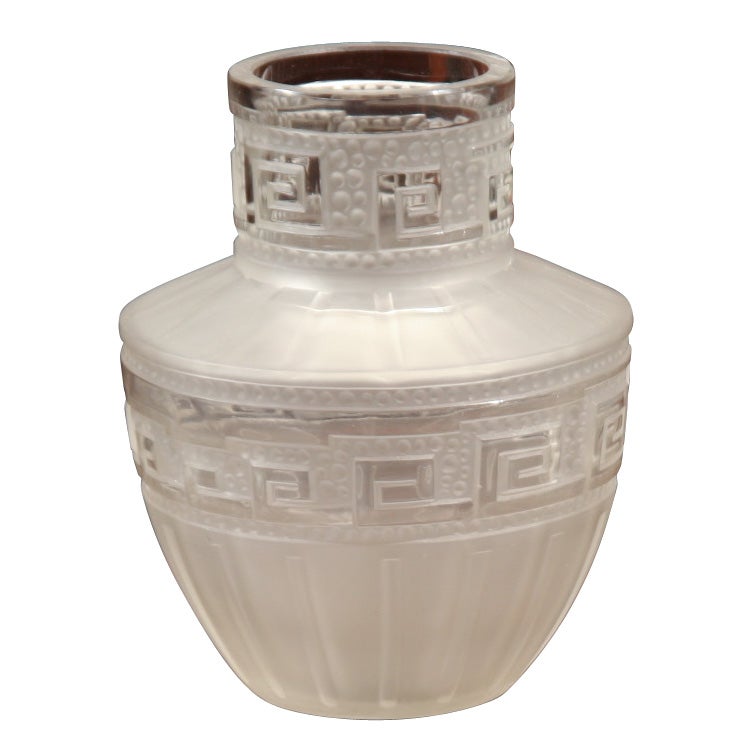 Art Glass Vase with Greek Key Details by Etling