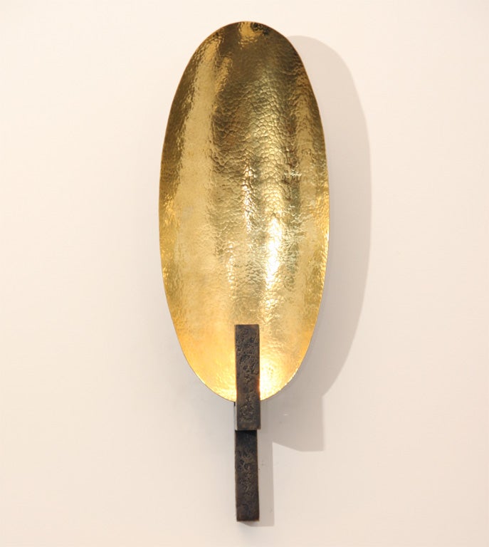 A contemporary patinated bronze sconce by Herve Van Der Straeten.

Monogrammed: HV

Bulb: Bulbrite KX 2000 40 watt Crypton Xenon 
E12 candelabra 120 volts

Please note, price is per sconce.