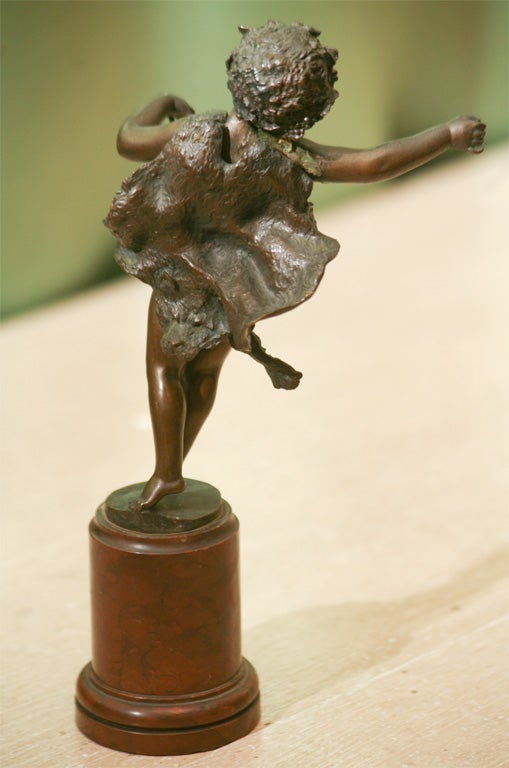 Art Nouveau Bronze Figure Of A Young Boy  With Animal Skin By F. Jffland