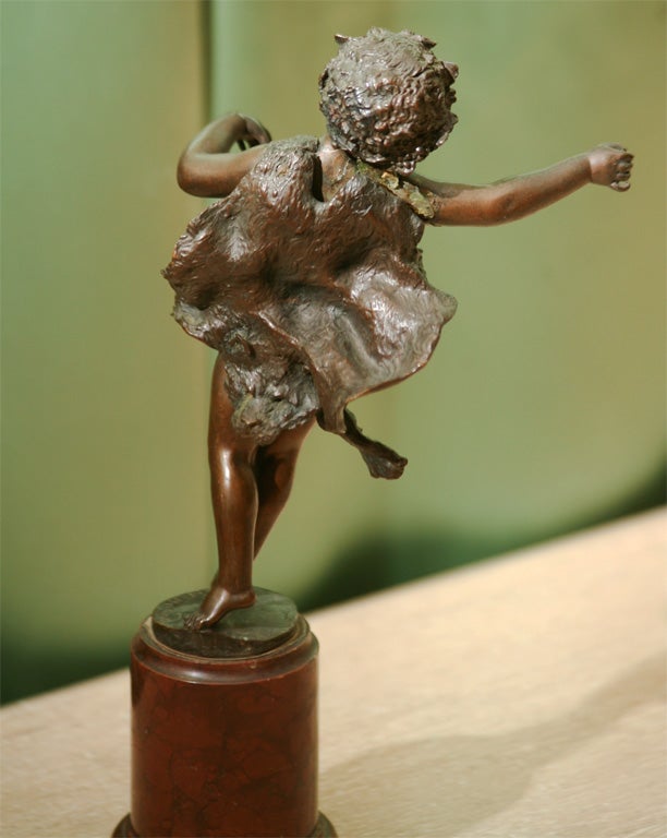 French Bronze Figure Of A Young Boy  With Animal Skin By F. Jffland