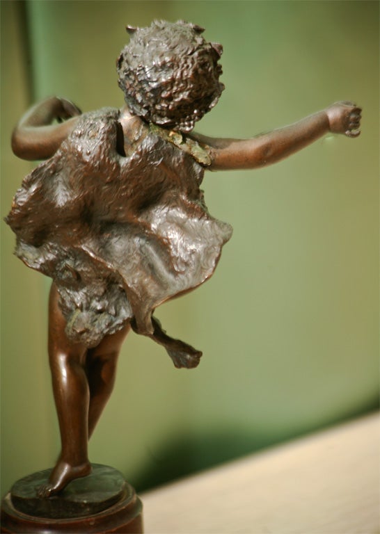 Bronze Figure Of A Young Boy  With Animal Skin By F. Jffland In Excellent Condition In Hudson, NY