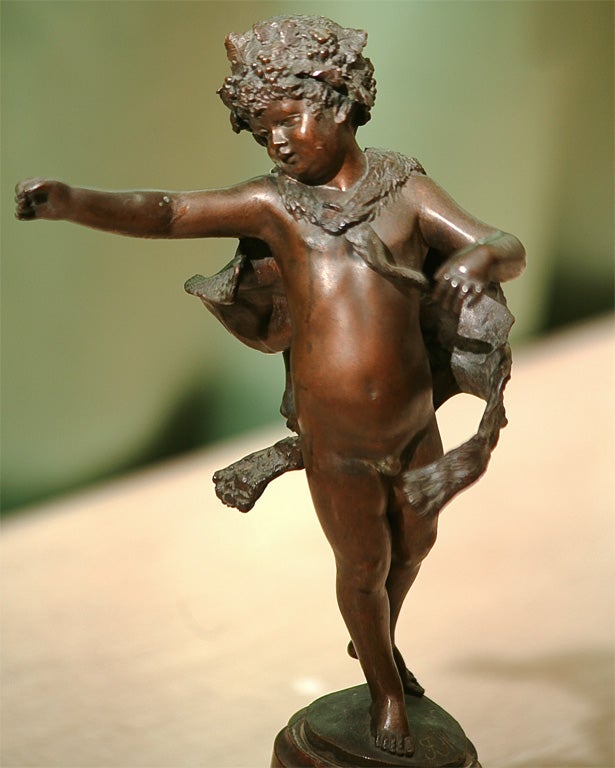 Bronze Figure Of A Young Boy  With Animal Skin By F. Jffland 1