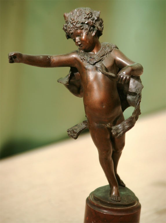 Bronze Figure Of A Young Boy  With Animal Skin By F. Jffland 2