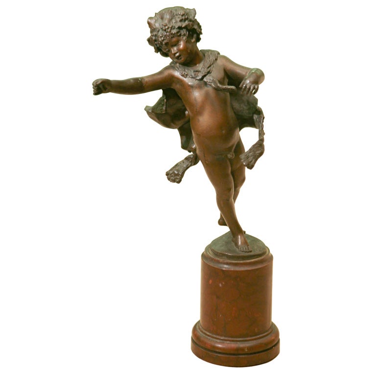 Bronze Figure Of A Young Boy  With Animal Skin By F. Jffland