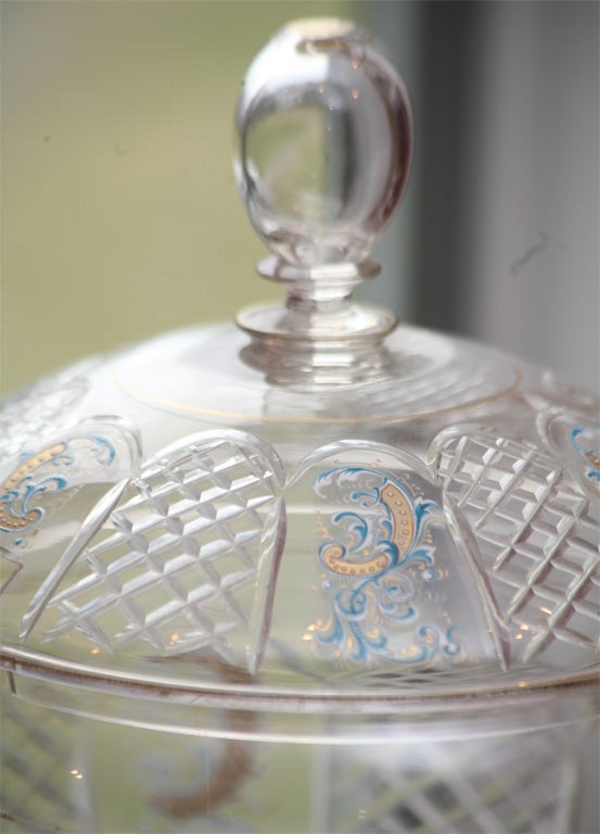 20ième siècle Moser, punchbowl en cristal soufflé à la main, émail et or en vente