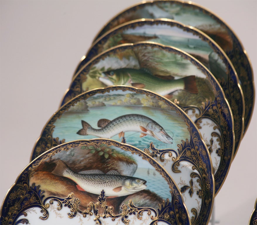 Set of 12 Hand Painted Fish Plates at 1stdibs