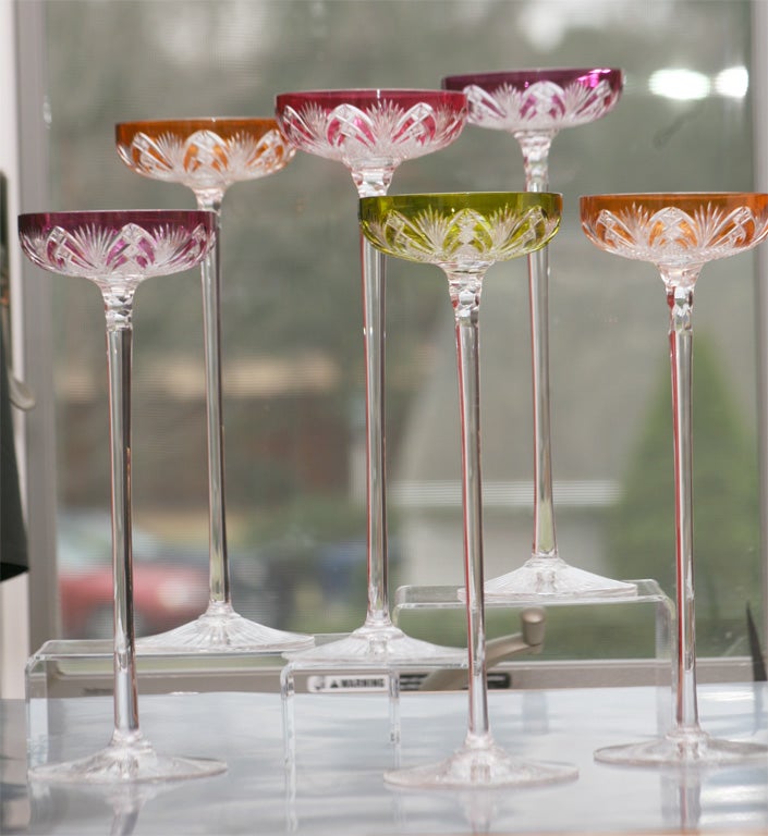 Set of 6 Baccarat Overlay Crystal Toasting Glasses In Excellent Condition In Great Barrington, MA
