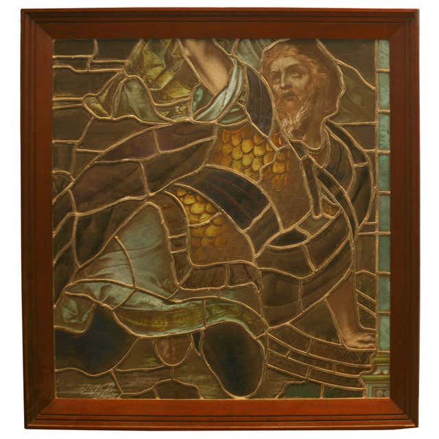 Pre-Raphaelite Stained Glass Window Panel For Sale at 1stDibs