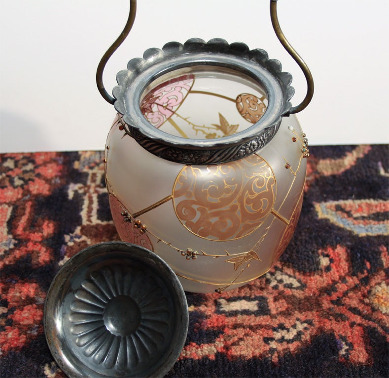 20th Century Mt. Washington Glass Works Royal Flemish biscuit jar For Sale