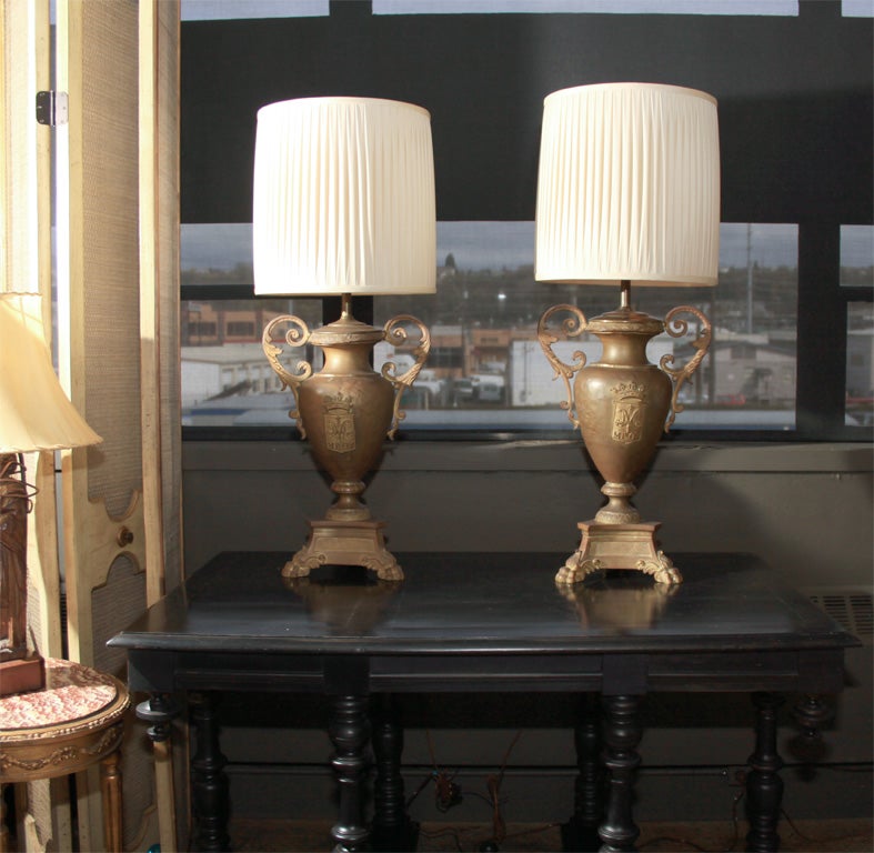 Pair of Russian  bronzed/brass Urns/lamps