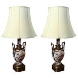 Pair of English Imari porcelain and metal mounted lamps