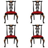 A Set of Four 19th Century Black Carved Chippendale Chairs