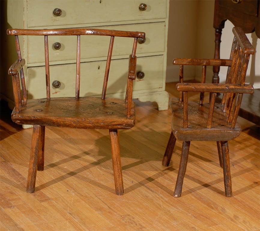 19th C. Pair of Irish Elm Rare Hedgerow Chairs 1