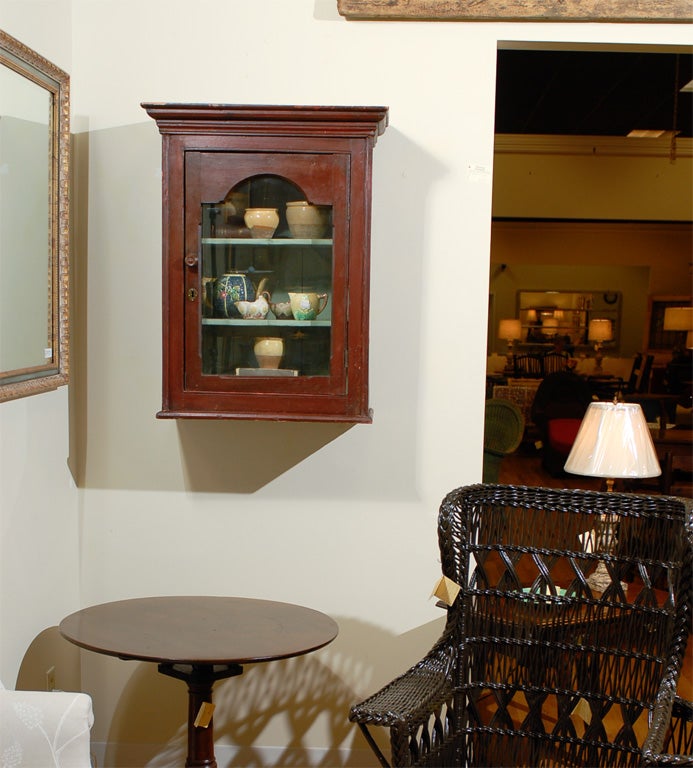 19th C. Irish Hanging Painted Cupboard Shelf with glass door