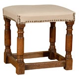 Antique Turn of the Century English Joint Stool with Upholstered Top